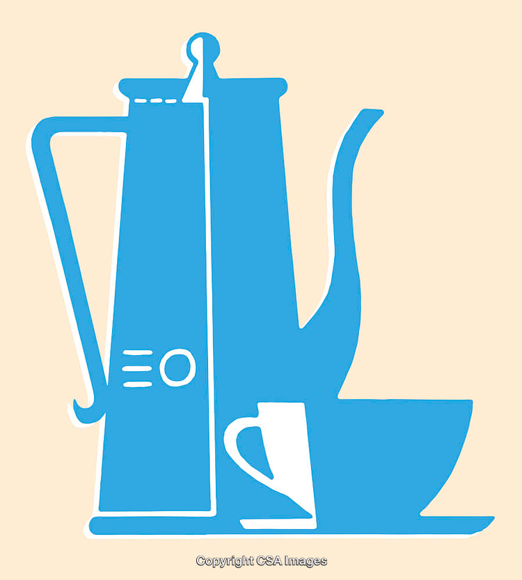 Minimalist Blue Coffee Set Line Art Against Beige Background