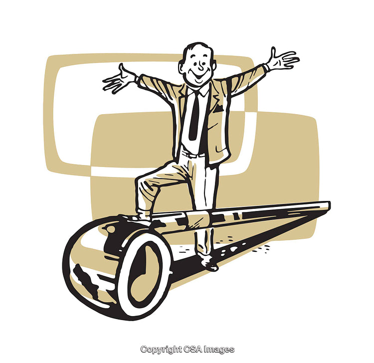 Dynamic Cartoon Character Balancing on a Giant Pipe with Open Arms