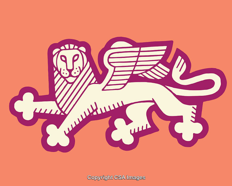 Line Art Illustration of a Winged Lion on a Vibrant Background