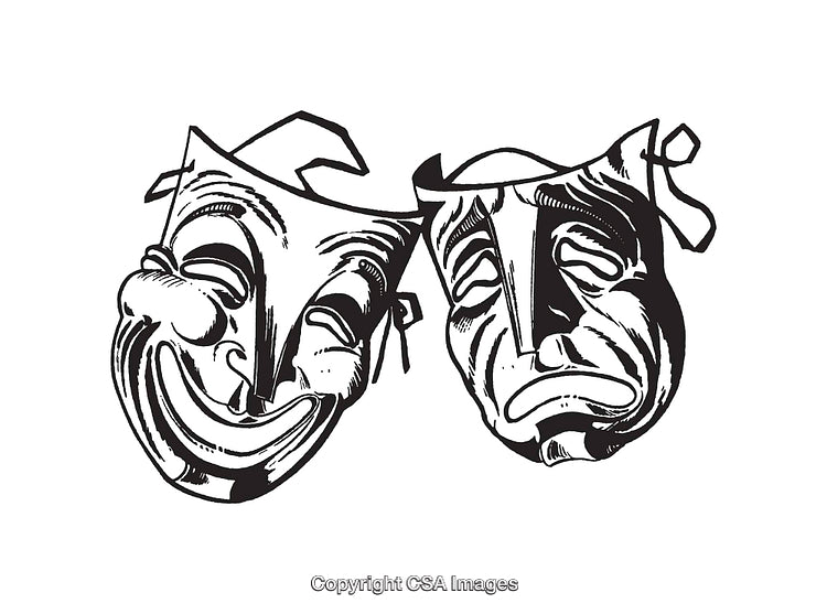 Classic Black and White Comedy and Tragedy Theater Masks Illustration