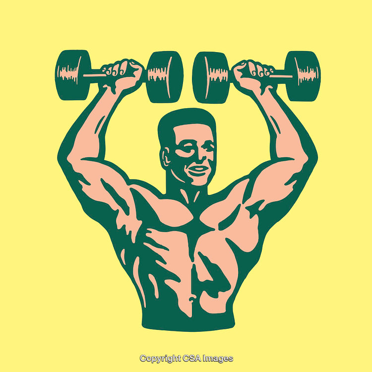 Illustration of a Muscular Man Lifting Dumbbells in Vibrant Colors