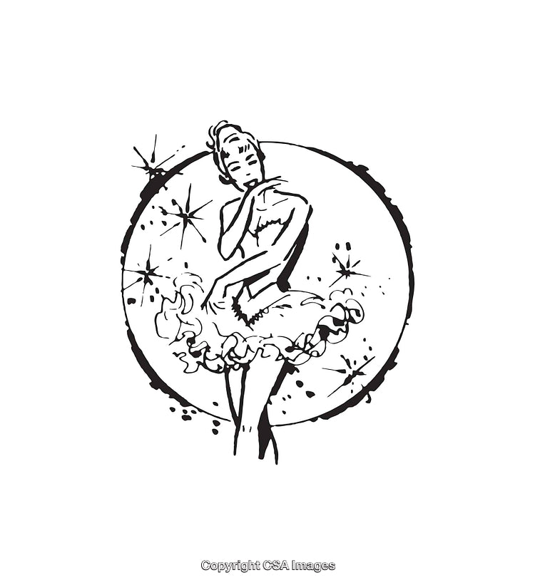 Elegant Ballerina in Graceful Pose, Black and White Line Art Illustration