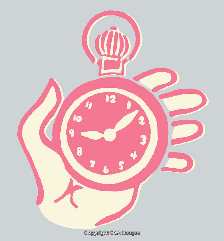 Colorful Line Art Graphic of a Hand Holding a Vintage Timepiece