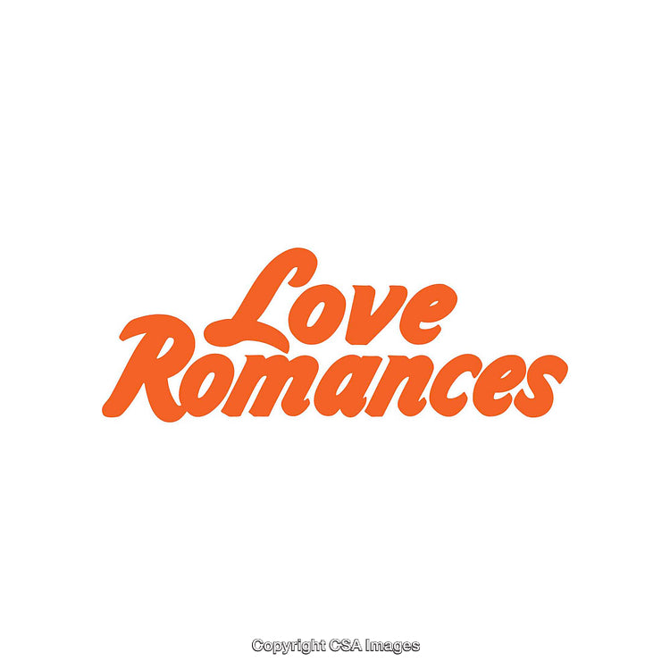 Love Romances Typography Logo in Bold Orange Stylized Font on White