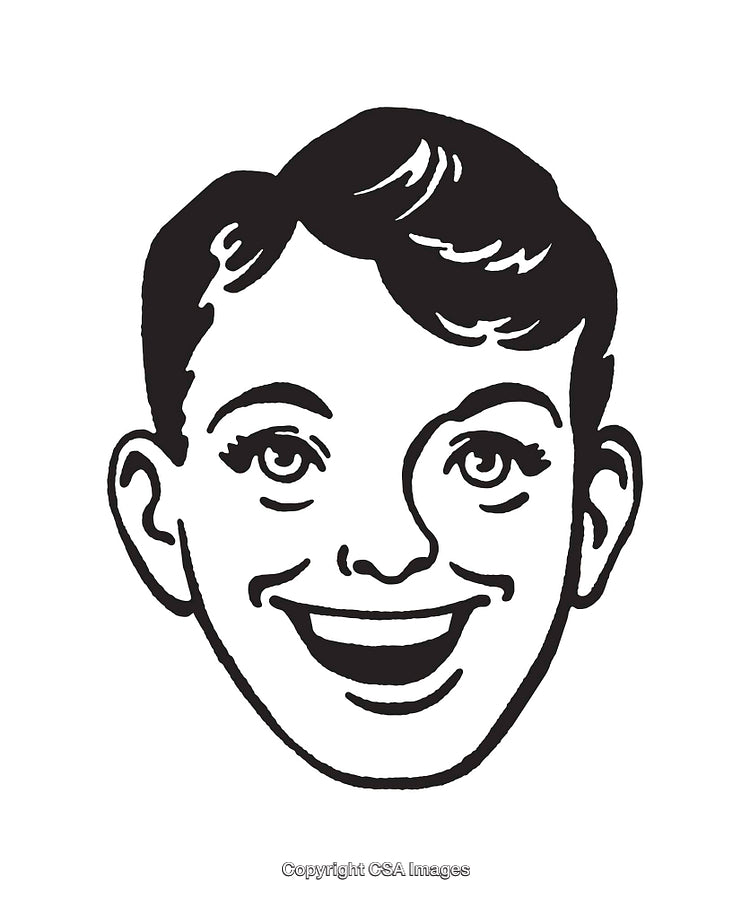 Black and White Retro Smiling Face Illustration with Clean Lines