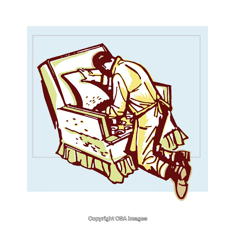 Illustration of a Worker Engaged in Cleaning Furniture