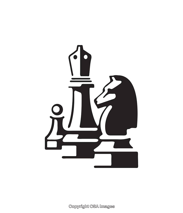 Classic Chess Pieces Illustration Featuring King, Knight, and Pawn