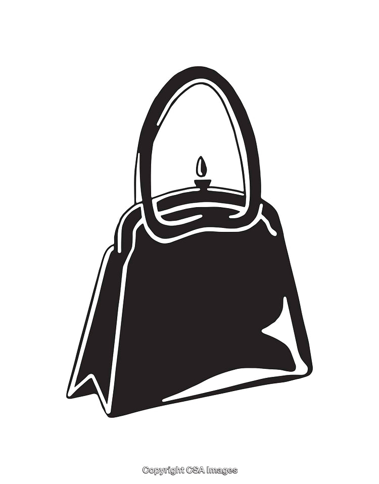 Black and White Line Art Illustration of a Handbag With a Candle
