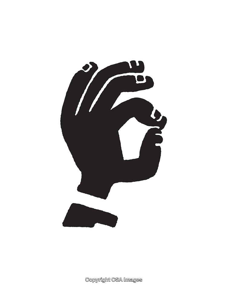 Black and White Silhouette of a Hand Making an OK Sign Illustration