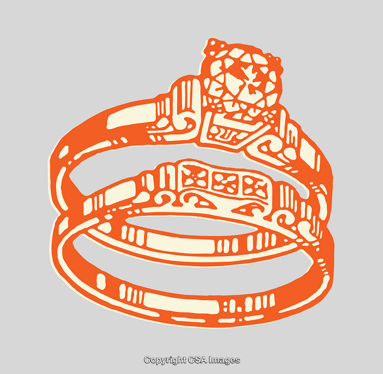 Elegant Line Art Illustration of Ornate Engagement and Wedding Rings