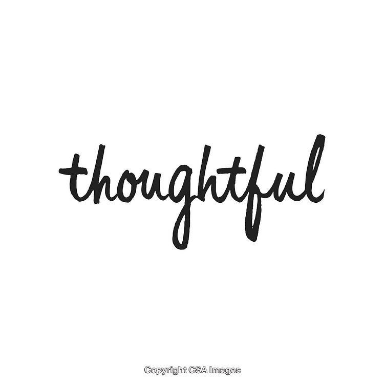 Elegant Handwritten Calligraphy of the Word Thoughtful on White Background