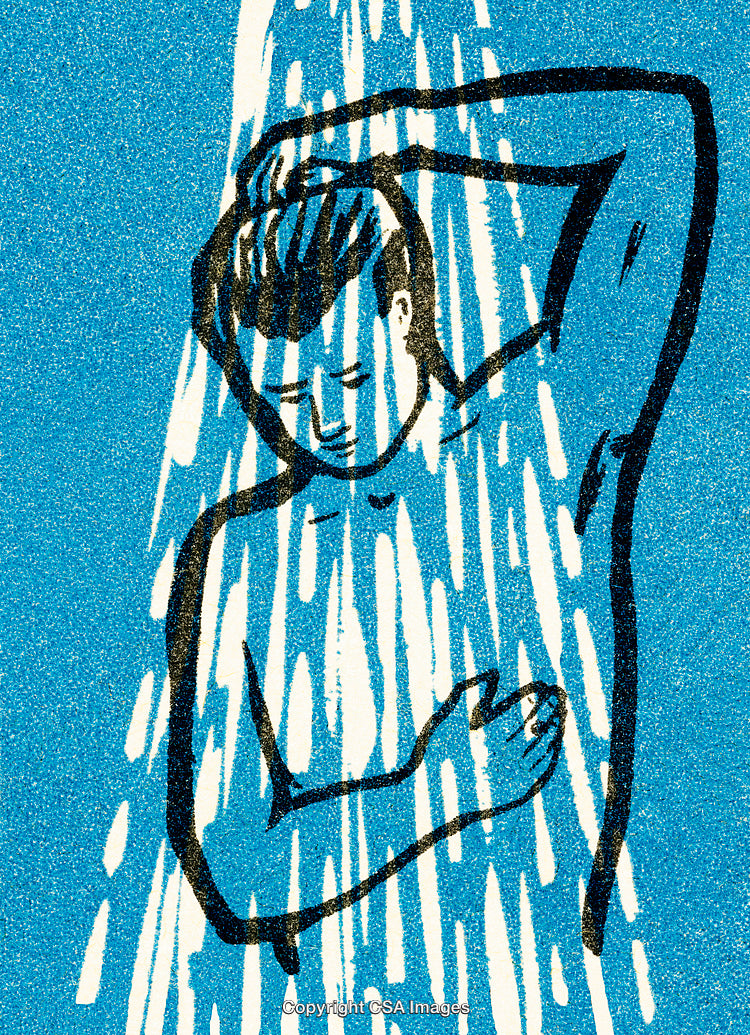 Illustration of a Person Showering Under a Stream of Water