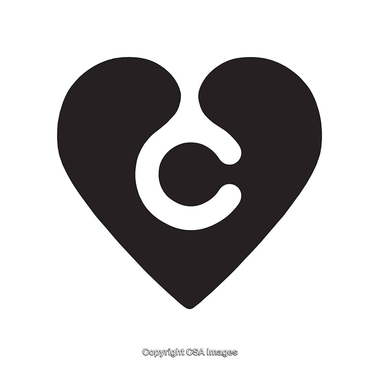 Heart-Shaped Icon with Letter C in Classic Black and White Design