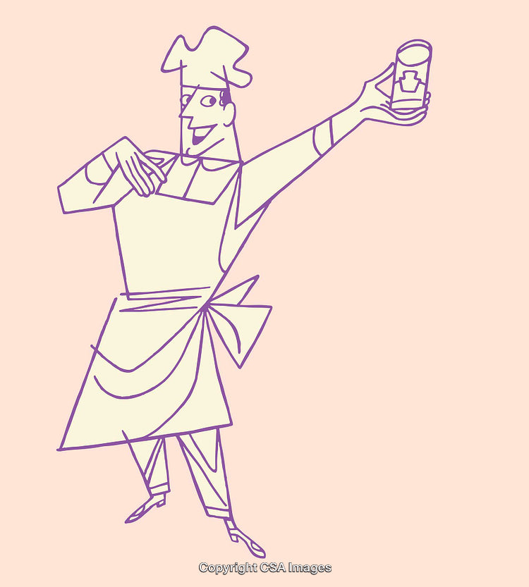 Colorful Line Art Illustration of a Chef Holding a Beverage