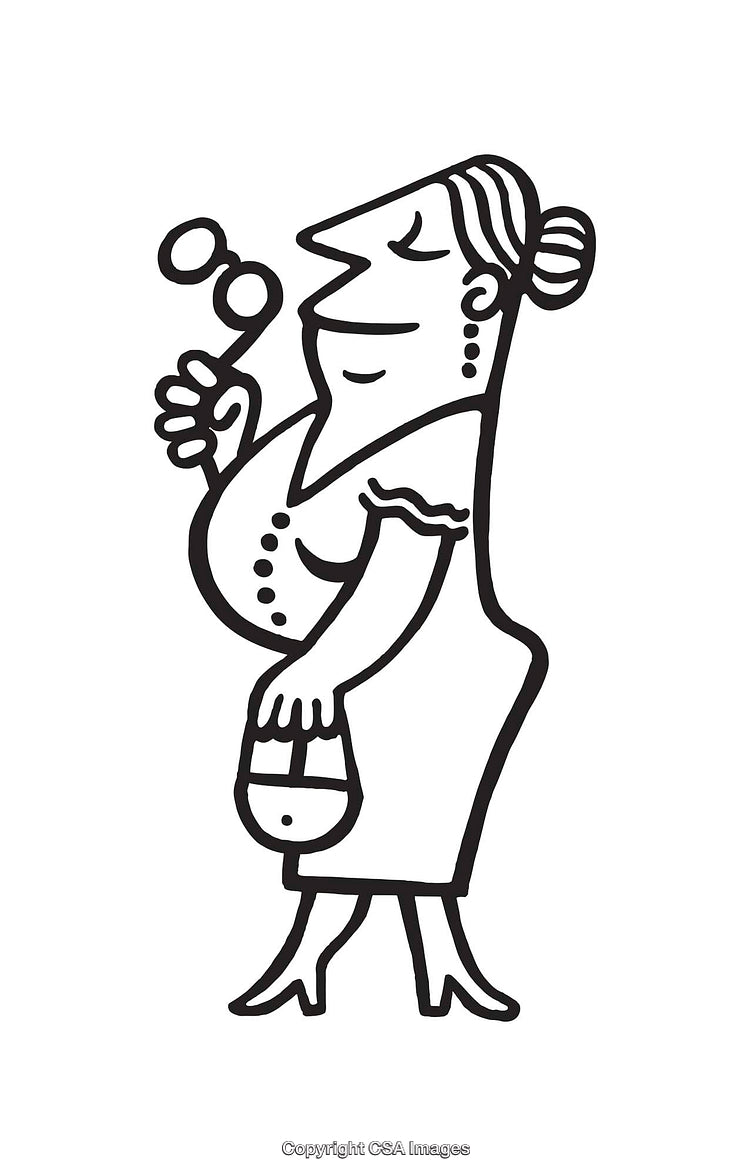 Black And White Illustration of a Stylish Woman in Line Art Style