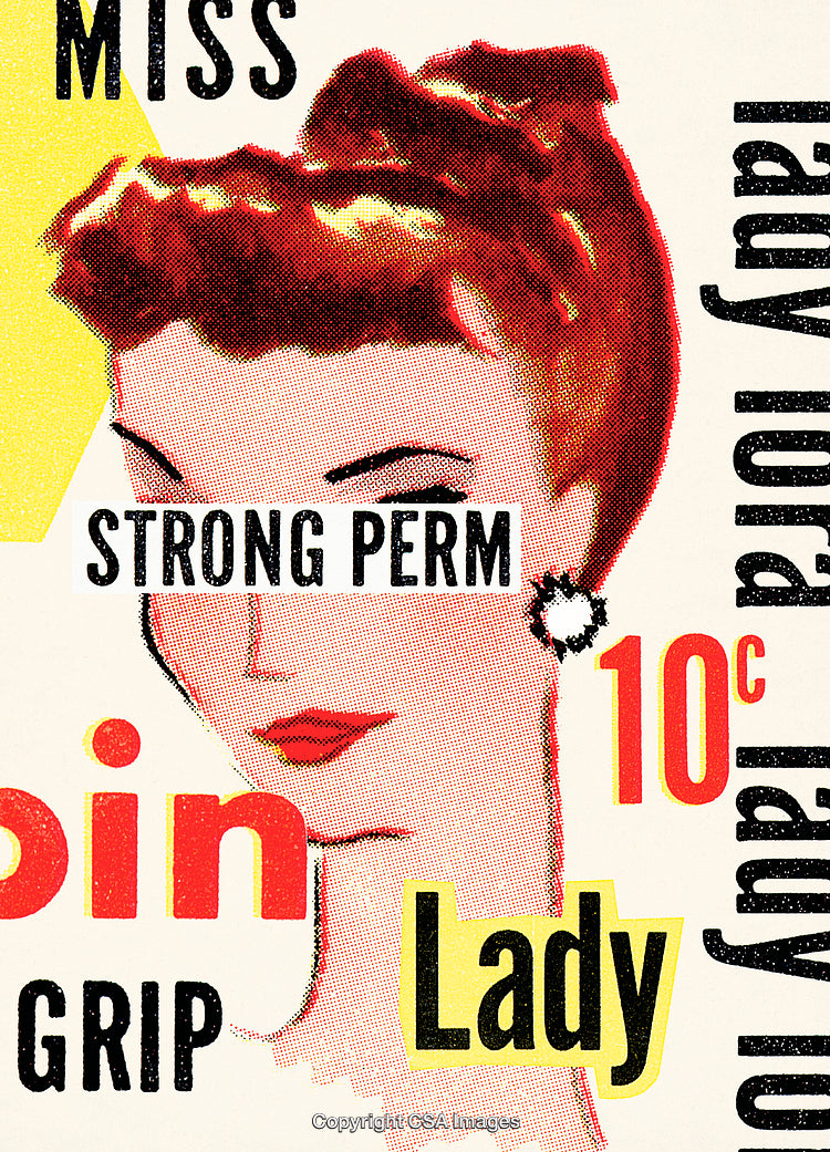 Retro Advertisement Featuring Woman Illustrating Strong Hairstyle and Vintage Aesthetics