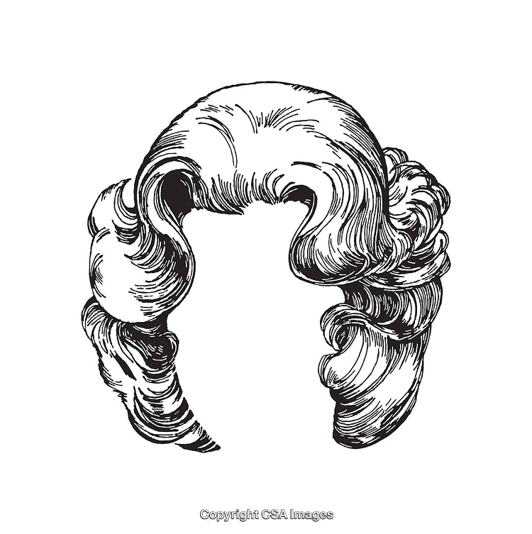 Vintage Styled Decorative Wig Illustration in Black and White Line Art