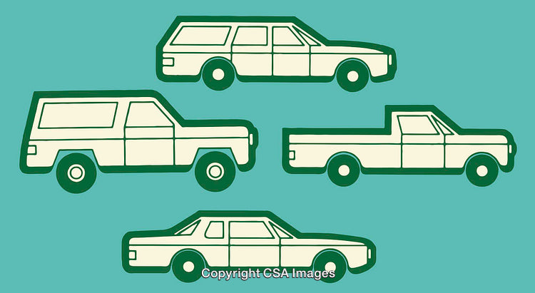 Retro Line Art Illustrations of Classic Vehicles in Simple Style