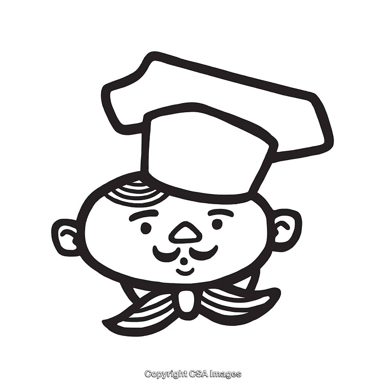 Black and White Cartoon Chef Illustration with Large Hat
