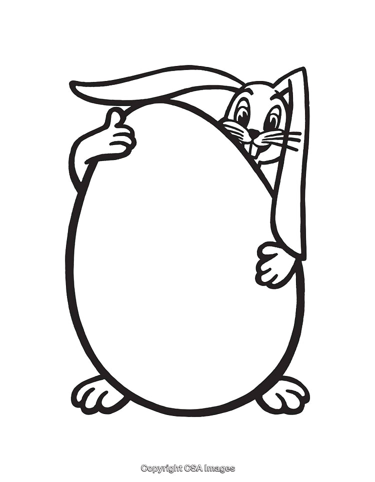 Easter Bunny Holding Egg in Black-and-White Line Art Illustration