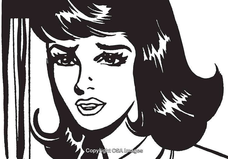 Black and White Pop Art Illustration of a Woman in Thought