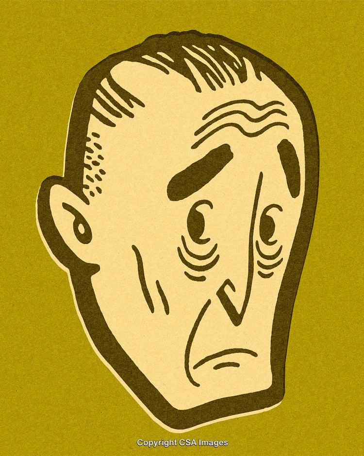Abstract Illustration of a Concerned Male Face in Retro Style