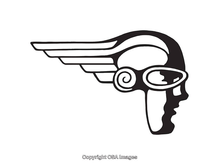 Black and White Line Art of a Winged Human Head Symbol