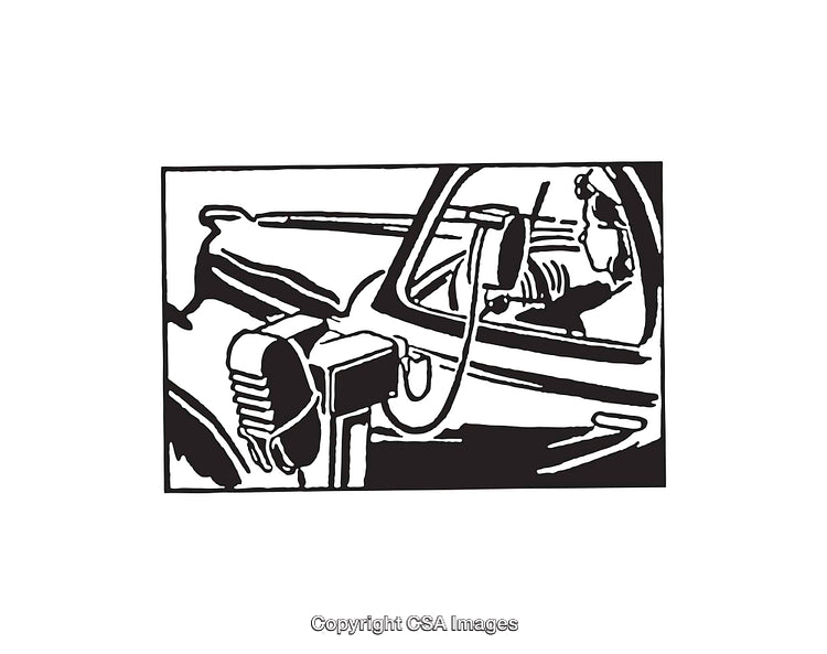 Black And White Line Art of Vintage Car Interior Perspective