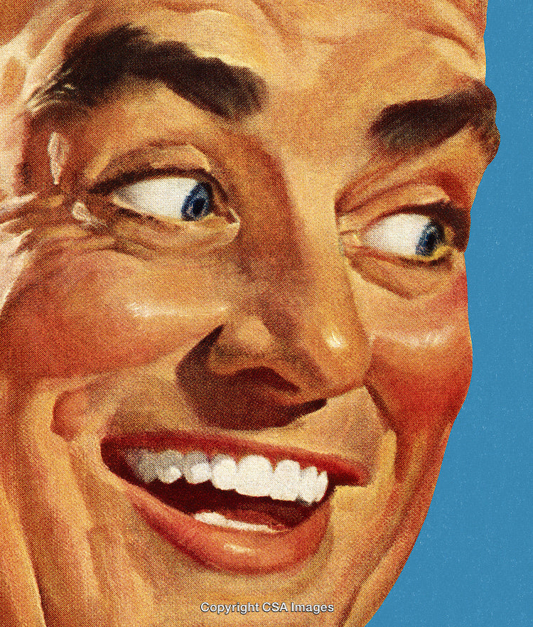 Close-Up Vintage Illustration of a Smiling Man with Retro Style