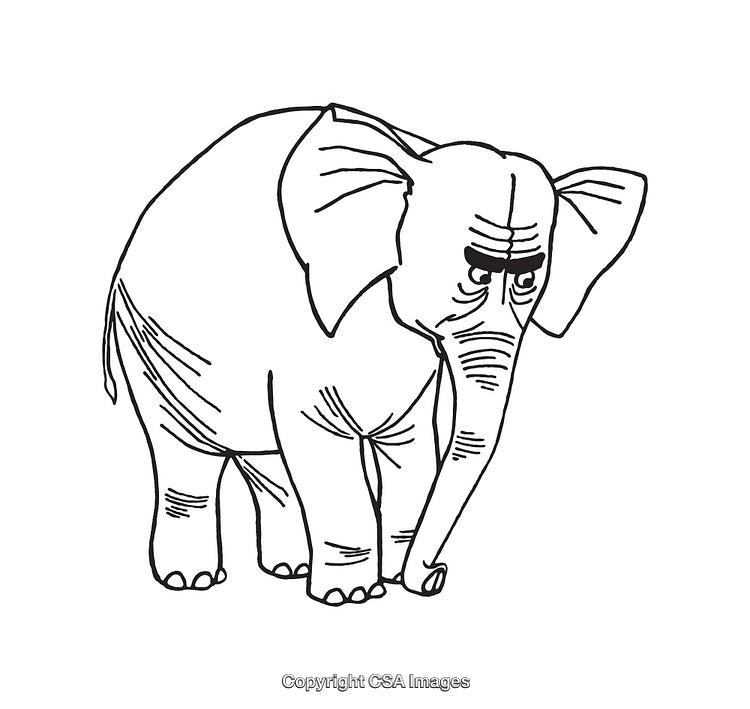 Black and White Line Art Illustration of a Thoughtful Elephant