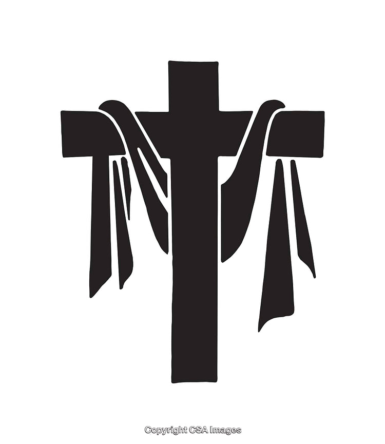 Black and White Silhouette of a Cross with Draped Cloth Design