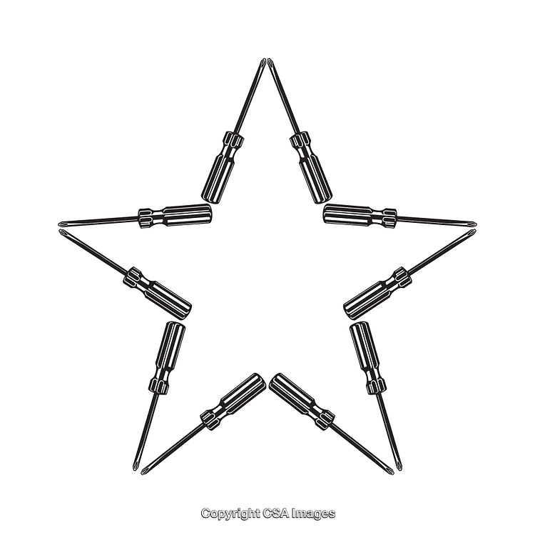 Star Shape Composed of Screwdriver Line Art in Black and White