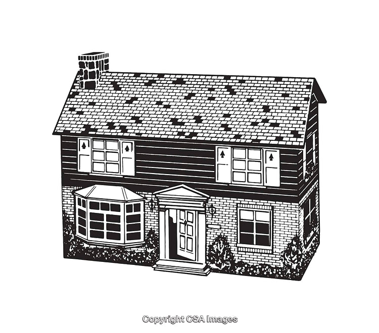 Classic Two-Story House Line Art Illustration in Black and White