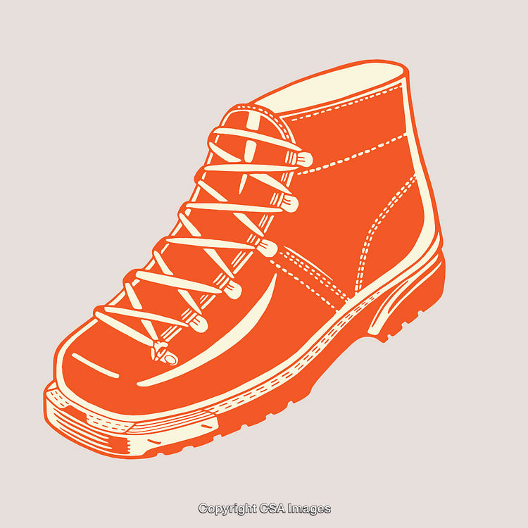Stylized Line Art Illustration of a Hiking Boot in Vibrant Colors