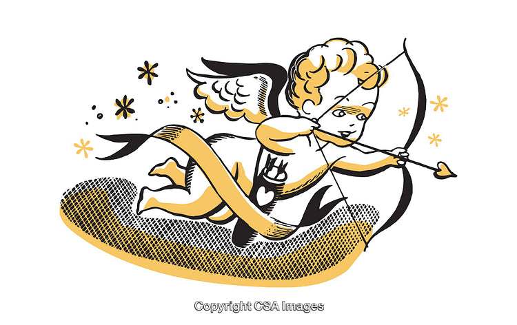 Cupid Illustration with Bow, Arrow, and Ribbon in Vibrant Colors