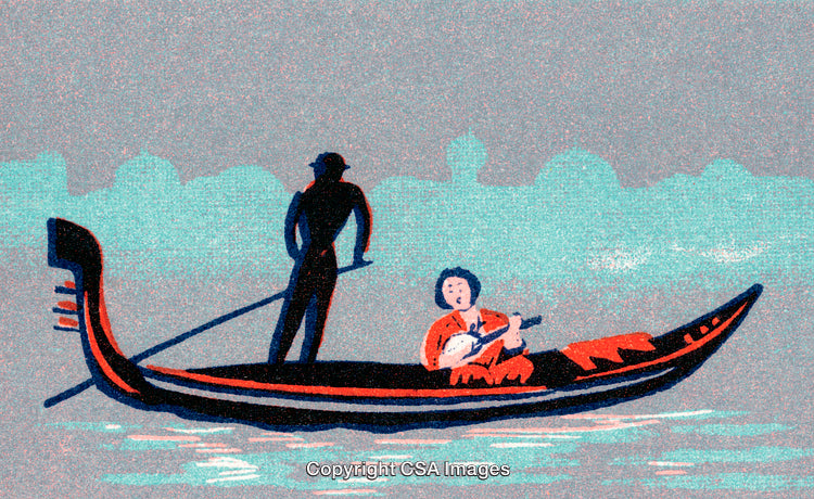 Vintage Gondola Scene with Musician on Serene Canal Waters