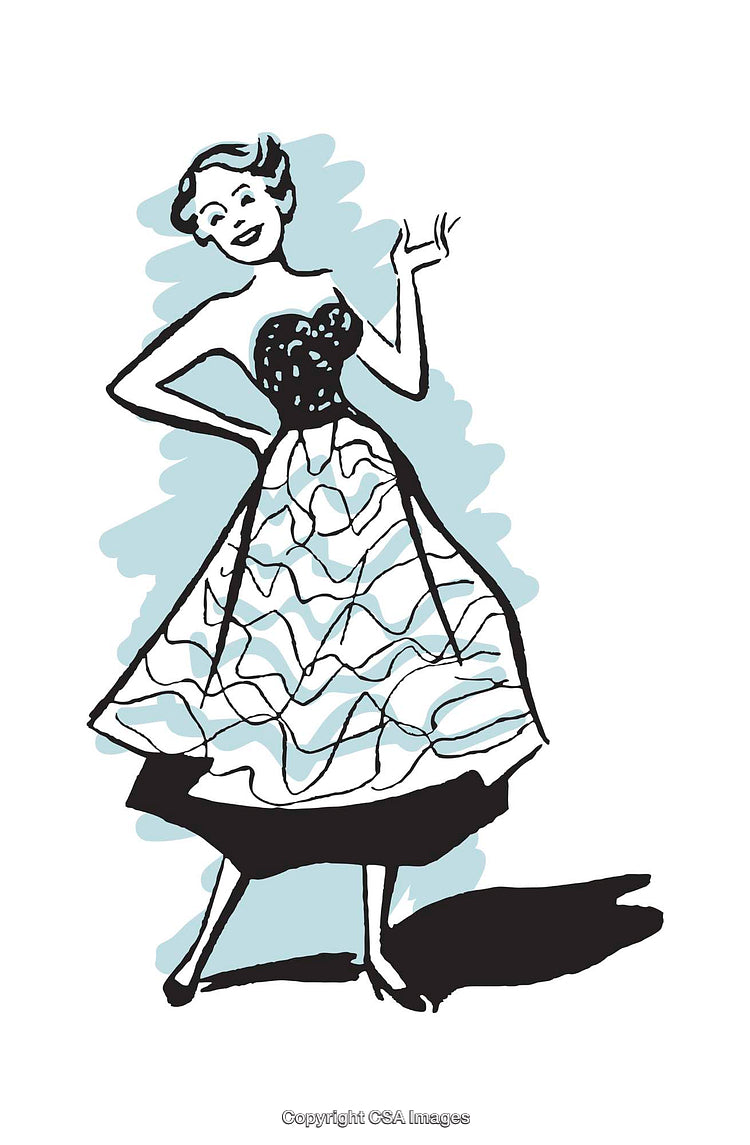 Retro Female Illustration in a Stylish Dress With Pop Art Style