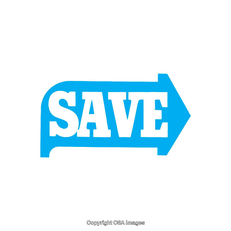 Blue Save Icon with Arrow Shaped Design on White Background