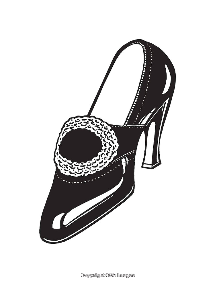Black and White Line Art Illustration of a Fashionable High Heel Shoe