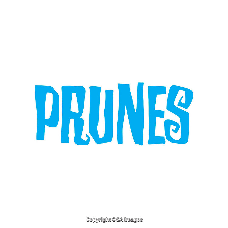 Stylized Blue Text Design Highlighting the Word 'Prunes'