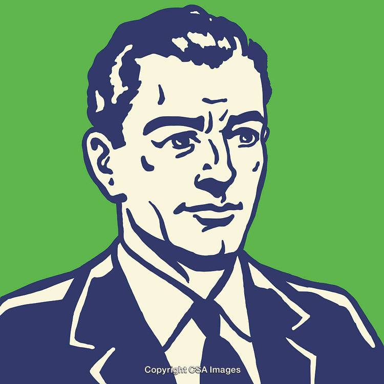 Retro Styled Male Line Art on Green Background in Modern Design