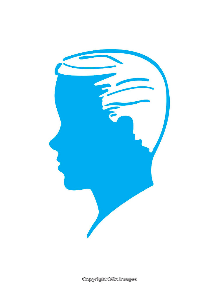 Blue Silhouette of a Child's Head in Profile on White Background