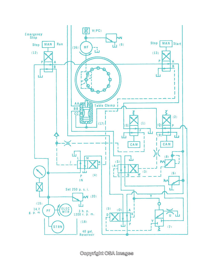 Technical Diagram of a Circuit System with Hydraulic Components