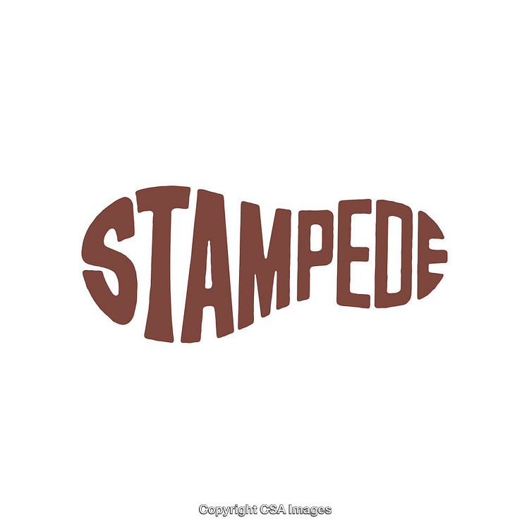 Creative Footprint Shaped Stampede Logo in Bold Brown Font Design