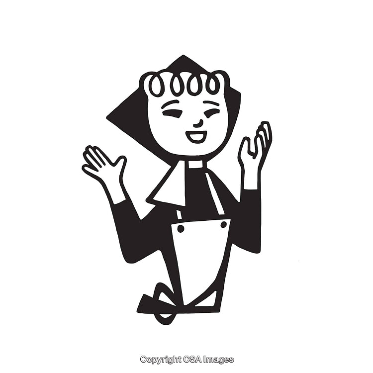 Black and White Line Art Illustration of a Smiling Woman with Apron
