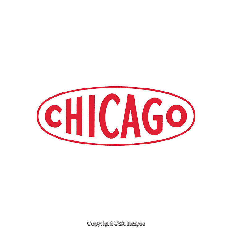 Chicago Lettering in Bold Red Font on White Background