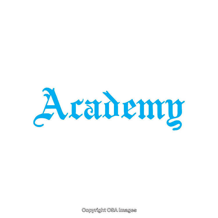 Blue Text Styled Academy Word in Gothic Font