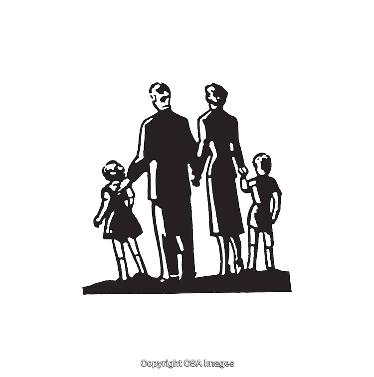 Black and White Line Art of a Family Holding Hands