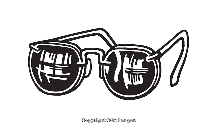 Black and White Line Art Illustration of Stylish Retro Sunglasses