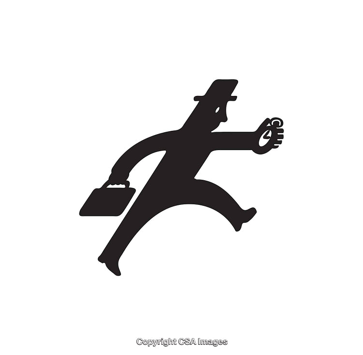 Silhouette of Running Businessman Holding Briefcase and Clock Icon